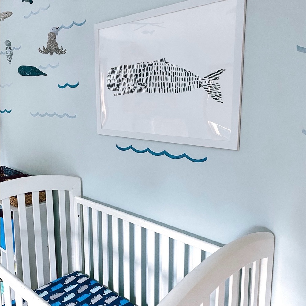Coastal Whale Wall Art Print in blue